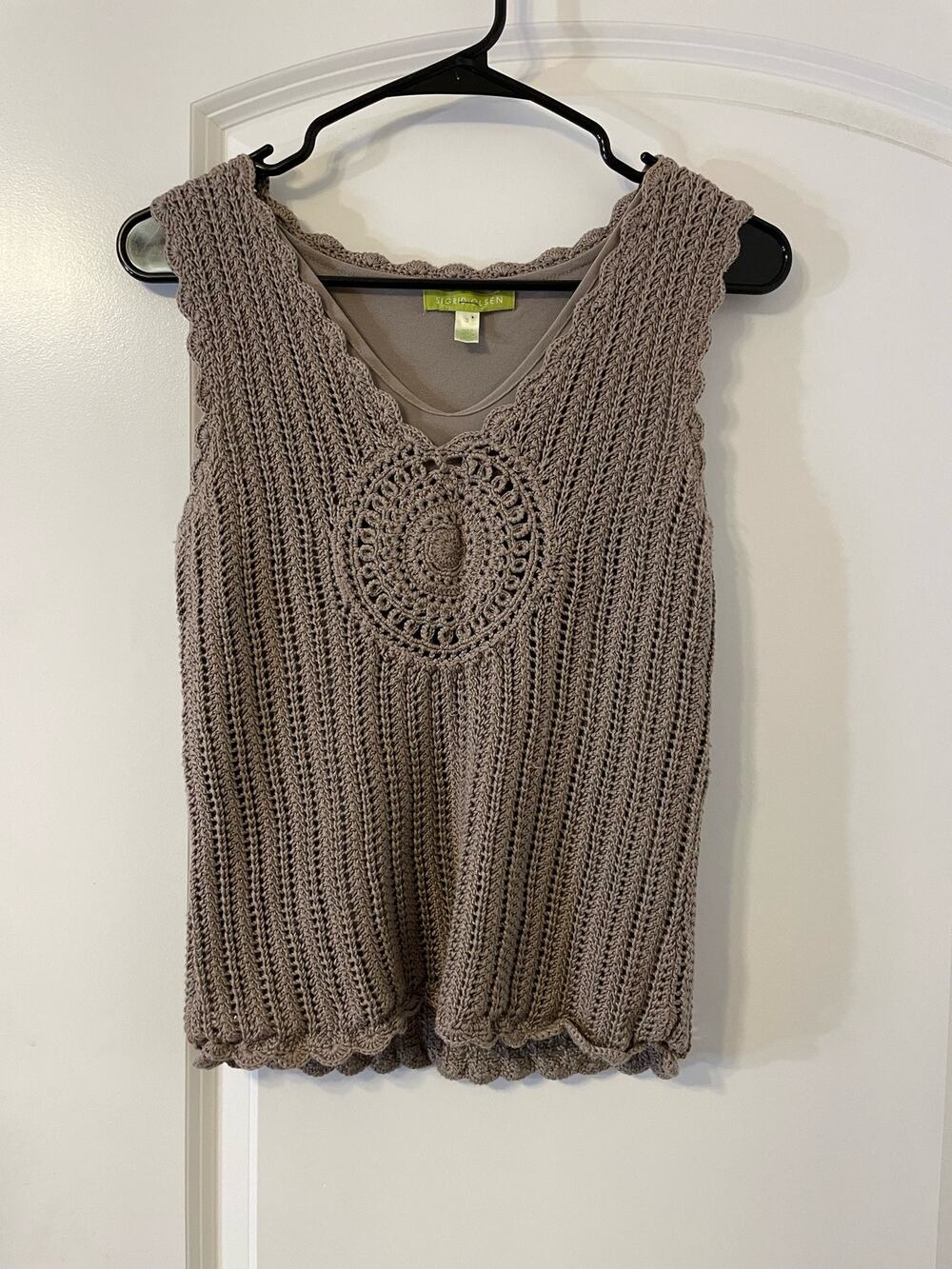 Sigrid Olson Granny Core Brown Knit Cardigan and Sleeveless Blouse, Size Small